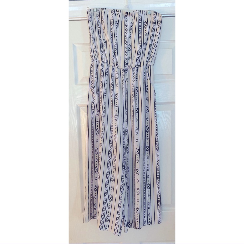 **WORN ONCE** strapless white patterned cropped jumpsuit